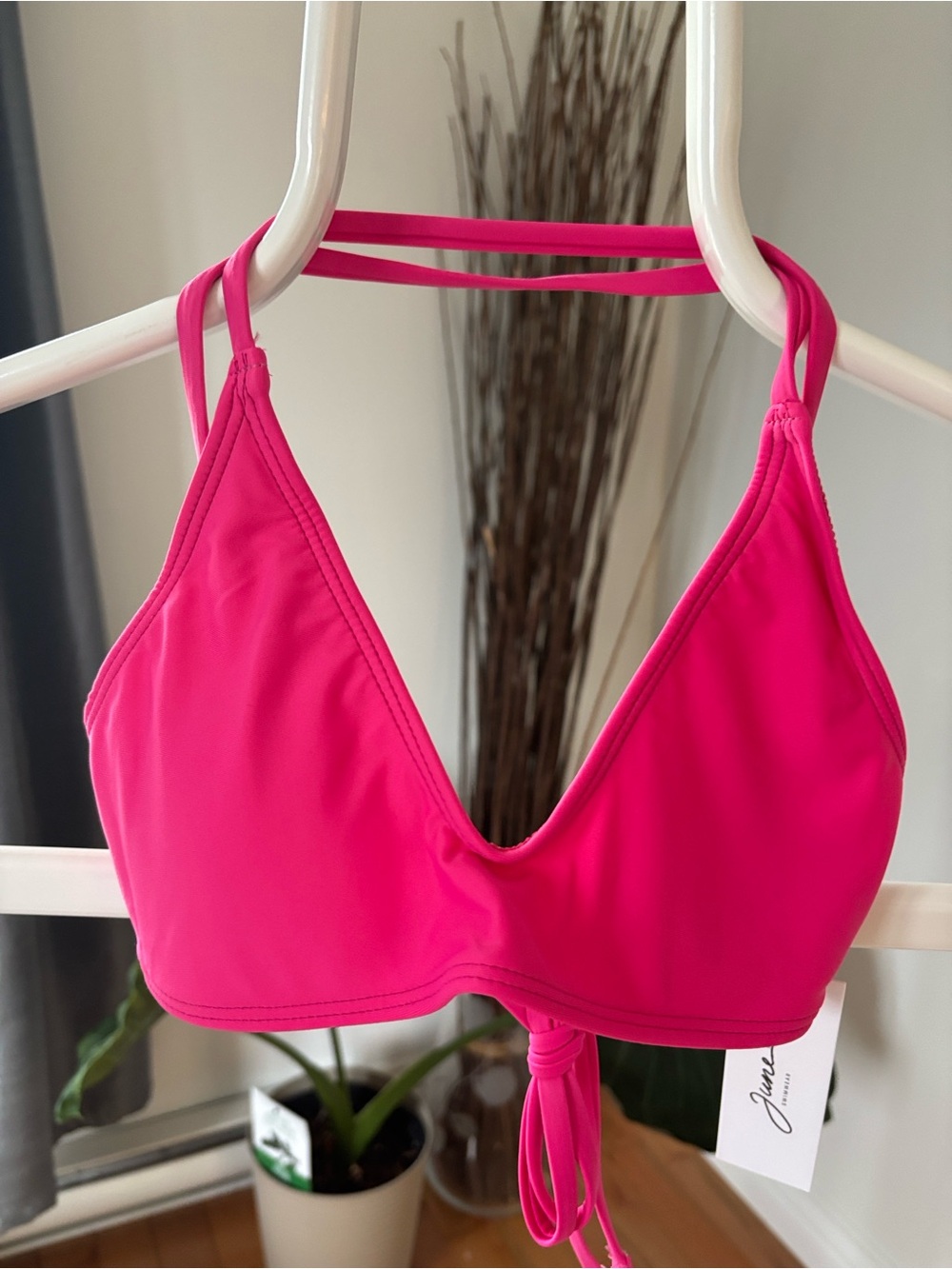 Women's Hot Pink V-Neck Bikini Top — Adjustable Tie-Back